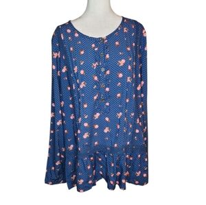 NEW Matilda Jane Blue Floral Dot Dream a Little Dream Top XL